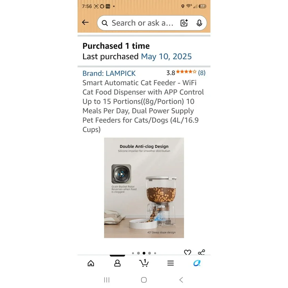 LAMPICK Smart Automatic Pet Feeder White WiFi App Control 4L 16.9 Cups